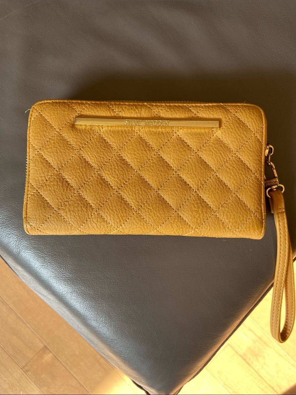 Steve Madden Quilted Mustard Wristlet Clutch